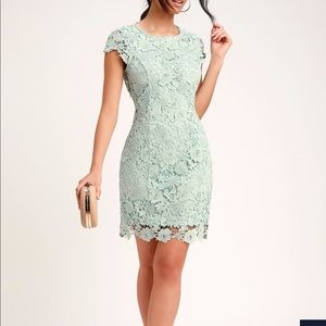 Romance Language Sage Green Backless Lace Dress